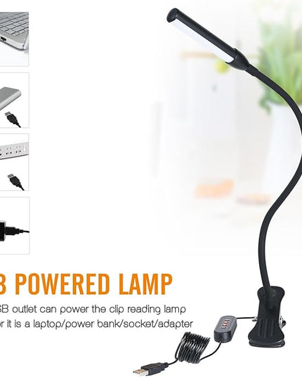 Clip on Reading Light, Clip Light, Warm & Daylight & White Light 3 Colors, Eye-Care Clamp Lamp with 10 Dimmable Illumination Modes - LeafyLoom