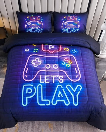 Teen Boy Comforter Set Queen,Kids Comforter Set for Boys,Gamer Bedding Sets for Boys,Boys Queen Bedding Set,Gaming Comforter Sets Including 1 Gaming Comforter&2 Pillowcases - LeafyLoom
