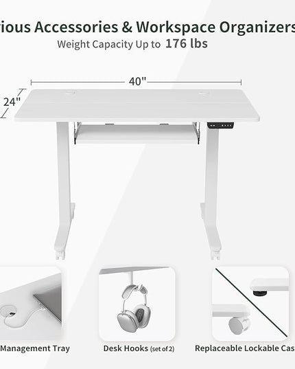 FEZIBO Standing Desk with Keyboard Tray, 40 × 24 Inches Electric Height Adjustable Desk, Sit Stand Up Desk, Computer Office Desk, White - LeafyLoom