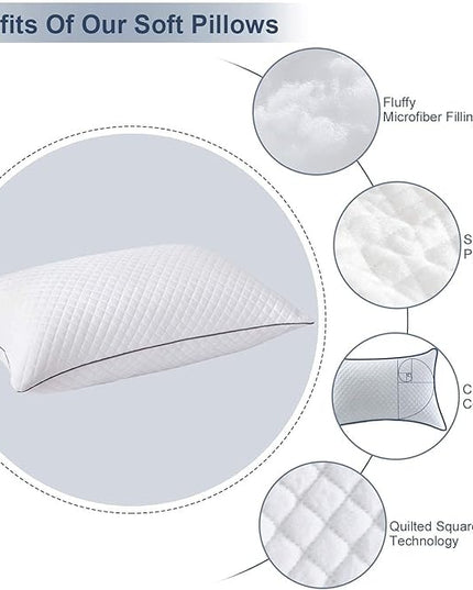 Soft Pillows for Sleeping - Hotel Collection Velvet Bed Pillows with Adjustable Filling, Full Size Pillows 2 Pack for Side, Back and Stomach Sleepers, Standard 20"x26" - LeafyLoom