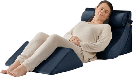 Axelrod Orthopedic Bed Wedge Pillow Set, Post Surgery Foam for Back, Neck and Leg Pain Relief Comfortable & Adjustable Ortho Pillows- Anti Snoring, Heartburn, Acid Reflux & GERD Sleeping Indigo - LeafyLoom