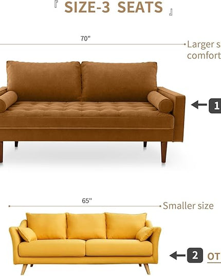 Velvet Furniture for Small Spaces, Mid-Century Modern Loveseats for Living Room, Love Seat Couch Sofas, 70 Inches, Ginger - LeafyLoom
