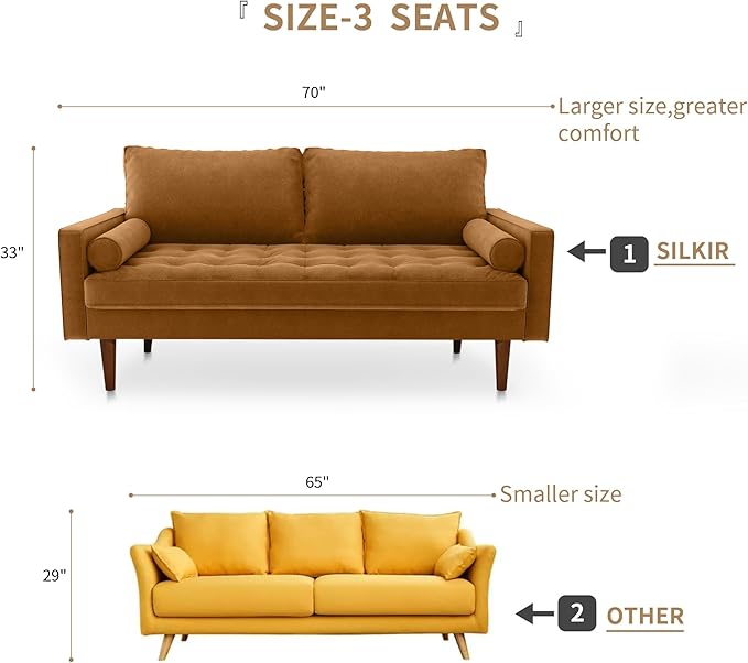 Velvet Furniture for Small Spaces, Mid-Century Modern Loveseats for Living Room, Love Seat Couch Sofas, 70 Inches, Ginger - LeafyLoom