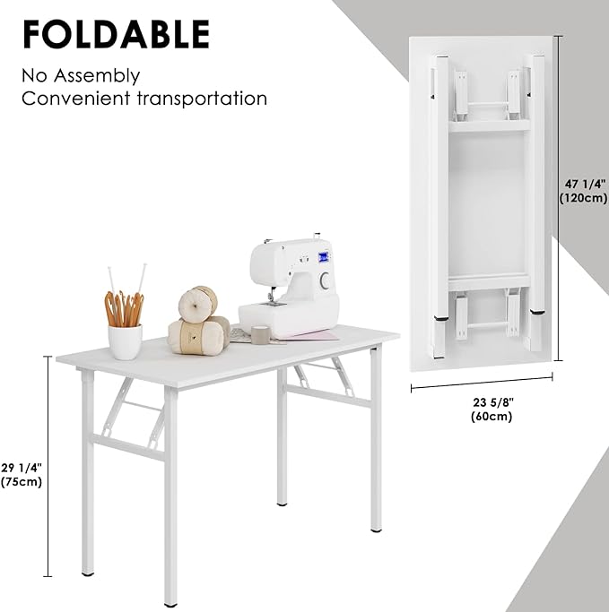 Need Office Computer Desk - 47.2L Sturdy and Heavy Duty Folding Laptop Table,Writing Table/Home Office Desk/Sewing Table,No Assembly Required,White AC5DW(120 * 60) - LeafyLoom