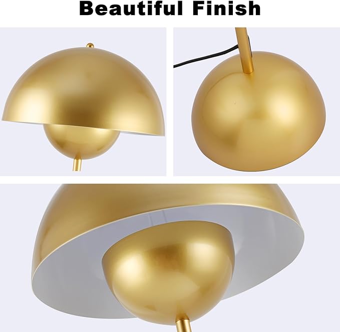 Modern Floor Lamp for Bedroom, 63'' Industrial Corner Floor Lamp for Living Room, Metal Arched Shade Tall Standing Lamp for Office, Reflecting Light Reading Floor Lamp, Gold - LeafyLoom