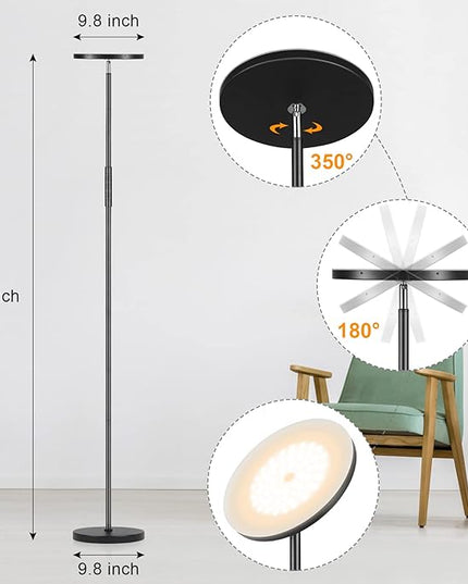 LED Floor Lamp, 3600LM 36W Super Bright Standing Lamp with Remote & Touch Control, 350W Equivalent Modern Torchiere Lamp with 2700K-6500K Stepless Dimming, 69" Tall Lamp for Living Room Bedroom Office - LeafyLoom
