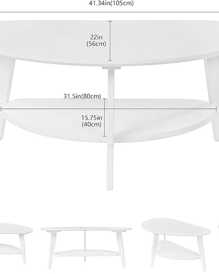 Mid Century Modern Coffee Table with Storage Shelf, Large Oval Coffee Table for Living Room 41.5" W x 22'' D x 18 H 100% Solid Wood Table for House Apt Desktop Thickness 0.8'' Super Sturdy - LeafyLoom