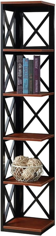 Convenience Concepts Oxford 5 Tier Corner Bookcase, Cherry / Black - LeafyLoom