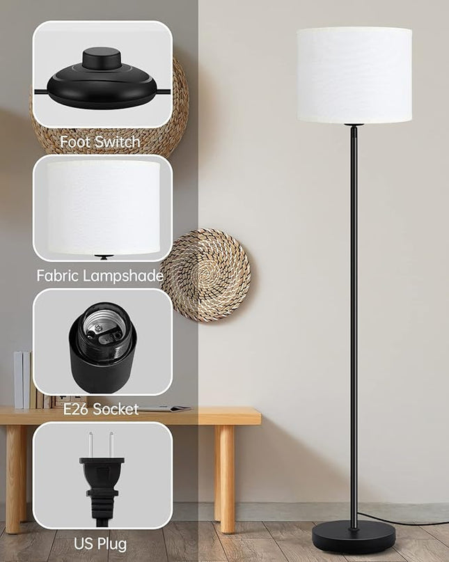 BoostArea Floor Lamp Standing Lamp, Tall Floor Lamp with 3 Dimmable Levels, Simple Floor Lamp with Linen Lampshade, On/OFF Footswitch, 9W LED Bulb Included, Floor Lamps for Living Room/Bedroom,White - LeafyLoom