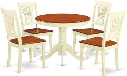 East West Furniture ANPL5-WHI-W 5 Piece Dinette Set for 4 Includes a Round Table with Pedestal and 4 Kitchen Dining Chairs, 36x36 Inch, Buttermilk & Cherry - LeafyLoom