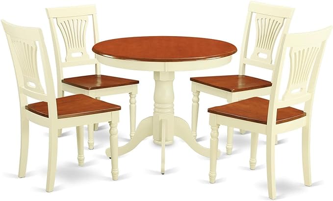 East West Furniture ANPL5-WHI-W 5 Piece Dinette Set for 4 Includes a Round Table with Pedestal and 4 Kitchen Dining Chairs, 36x36 Inch, Buttermilk & Cherry - LeafyLoom