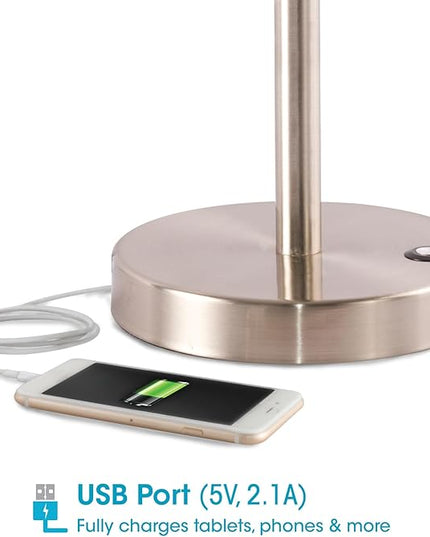 OttLite Harmonize LED Desk Lamp - 2.1A USB Charging Port, 3 Brightness Settings, Brushed Nickel - LeafyLoom