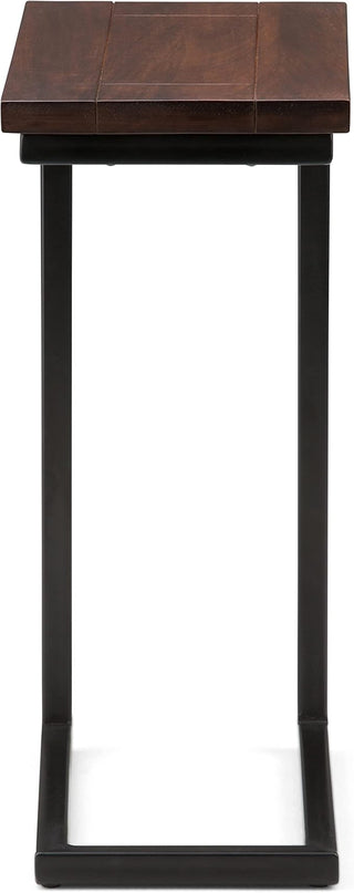 SIMPLIHOME Skyler SOLID MANGO WOOD and Metal 18 Inch Wide Rectangle C Side Table in Dark Cognac Brown, Fully Assembled, For the Living Room and Bedroom - LeafyLoom