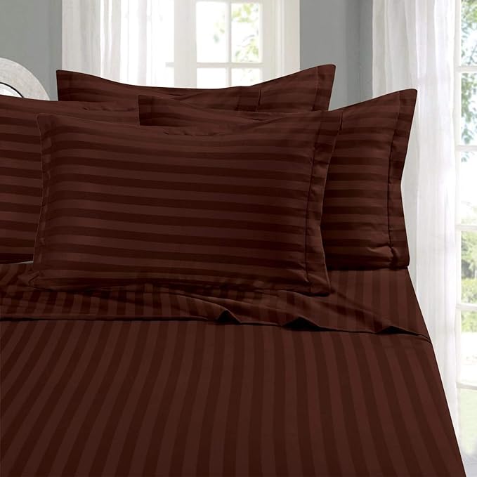 Elegant Comfort Softest and Coziest 6-Piece Sheet Set - 1500 Premium Hotel Quality Microfiber -Luxurious Wrinkle Resistant 6-Piece Damask Stripe Bed Sheet Set, California King, Chocolate Brown - LeafyLoom