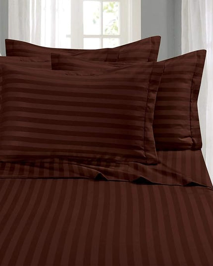 Elegant Comfort Best, Softest, Coziest 6-Piece Sheet Sets! - 1500 Premier Hotel Quality Luxurious Wrinkle Resistant 6-Piece DAMASK STRIPE Bed Sheet Set, King Chocolate Brown - LeafyLoom