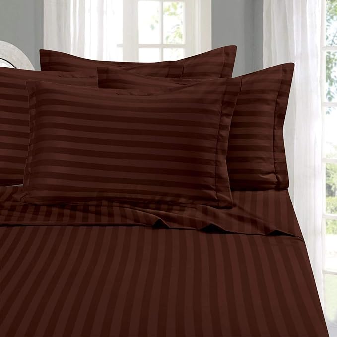 Elegant Comfort Best, Softest, Coziest 6-Piece Sheet Sets! - 1500 Premier Hotel Quality Luxurious Wrinkle Resistant 6-Piece DAMASK STRIPE Bed Sheet Set, Full Chocolate Brown - LeafyLoom