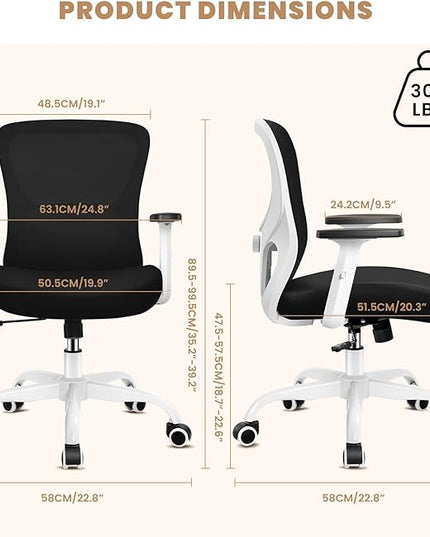 Office Chair Ergonomic Desk Chair with Adjustable Lumbar Support, Swivel Comfy Computer Chair Heavy Duty Executive Chair for Home Office - LeafyLoom