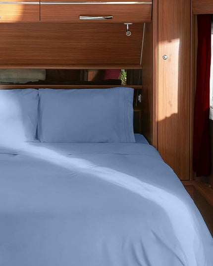 Mellanni RV Short Queen Sheets - 4 PC Iconic Collection Bedding Sheets & Pillowcases - Hotel Luxury, Extra Soft, Cooling Bed Sheets - Deep Pocket up to 10 inch (RV/Short Queen, Sky Blue) - LeafyLoom