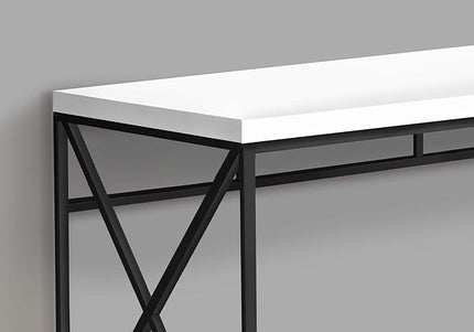 Monarch Specialties Modern Industrial Style-Home & Office Writing Table with Sturdy Crisscross Metal Computer Desk, 48" L, Glossy White/Black Frame - LeafyLoom