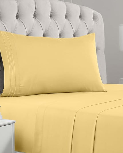 Mellanni Twin XL Sheets Set - 3 PC Iconic Collection Bedding Sheets & Pillowcases - Hotel Luxury, Extra Soft, Cooling Bed Sheets - Deep Pocket up to 16 inch (Twin Extra Long, Yellow) - LeafyLoom