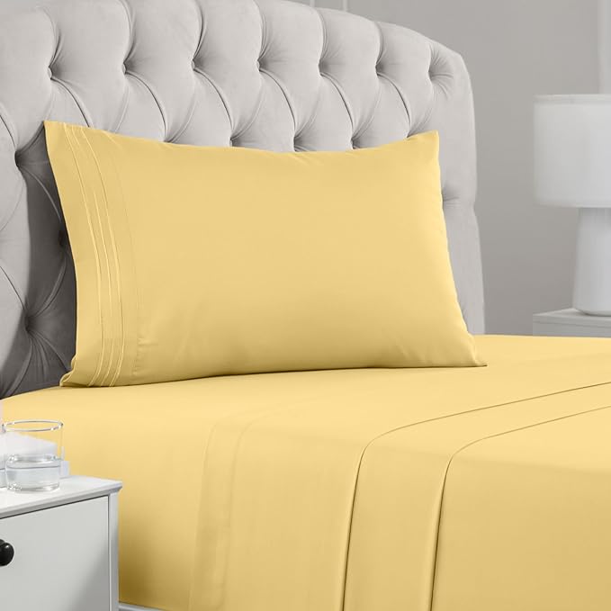 Mellanni Twin XL Sheets Set - 3 PC Iconic Collection Bedding Sheets & Pillowcases - Hotel Luxury, Extra Soft, Cooling Bed Sheets - Deep Pocket up to 16 inch (Twin Extra Long, Yellow) - LeafyLoom