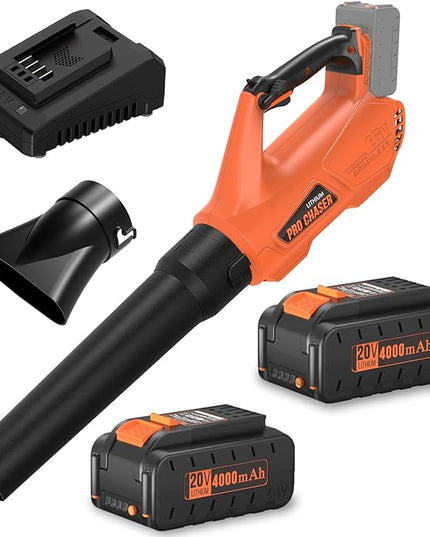 Pro Chaser Battery Powered Cordless Blower - 380 CFM with 2 X 4.0Ah 20V Batteries & Fast Charger, Lightweight Electric Leaf Blowers, 2 Variable Speed, Ideal for Yard, Patio & Sidewalk - LeafyLoom