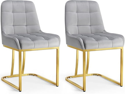 STARY Upholstered Velvet Armless Dining Room Chairs with Gold Metal Legs for Kitchen Restaurant, Gray- Set of 2 - LeafyLoom