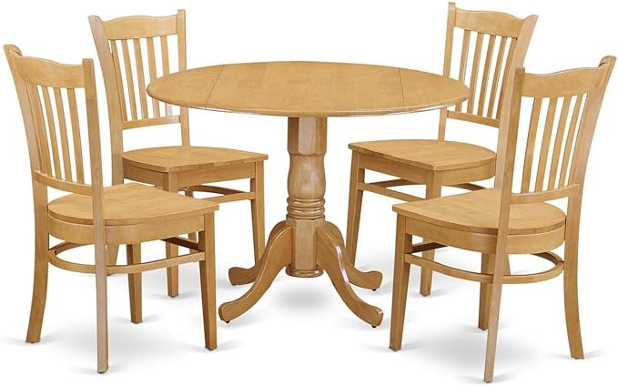 East West Furniture Dublin 5 Piece Modern Set Includes a Round Wooden Table with Dropleaf and 4 Kitchen Dining Chairs, 42x42 Inch, Oak - LeafyLoom