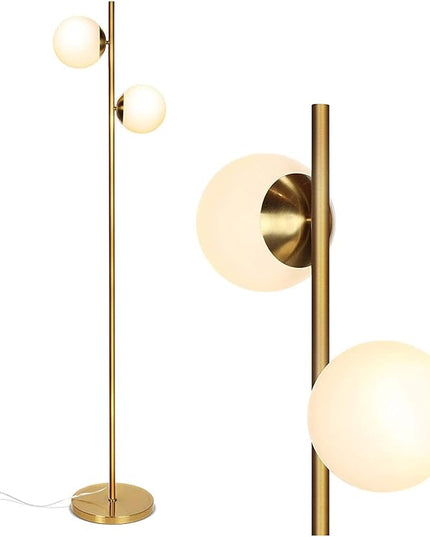 Brightech Sphere Floor Lamp for Living Room, Mid-Century Modern 2 Globe Pole Light for Bedroom, Bright LED Standing Lamps for Offices, Contemporary Living Room Décor – Gold/Antique Brass - LeafyLoom
