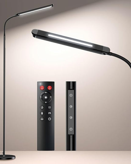 73" LED Floor Lamp,24W Super Bright Double-Sided Tall Standing Lamp with Timer,Remote and Touch Control,Adjustable Colors & Brightness Gooseneck Floor Lamps for Living Room Bedroom Office - LeafyLoom
