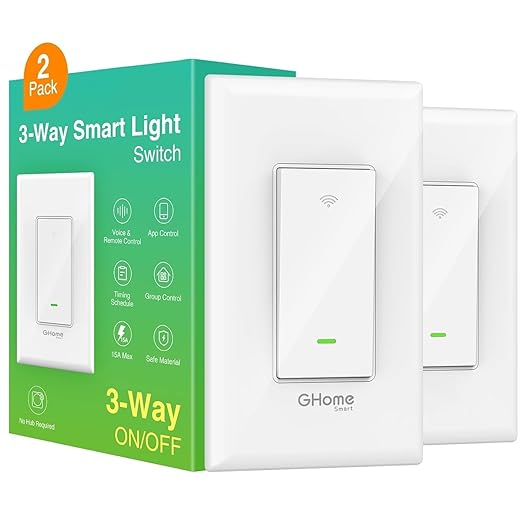 GHome Smart Switch, 3 Way Light Wi-Fi Switch Compatible with Alexa and Google Home, 2.4GHz Schedule Timer, Neutral Wire Required, 3-Way Installation and No Hub Required, FCC Listed (2-Pack),White GhomeSmart