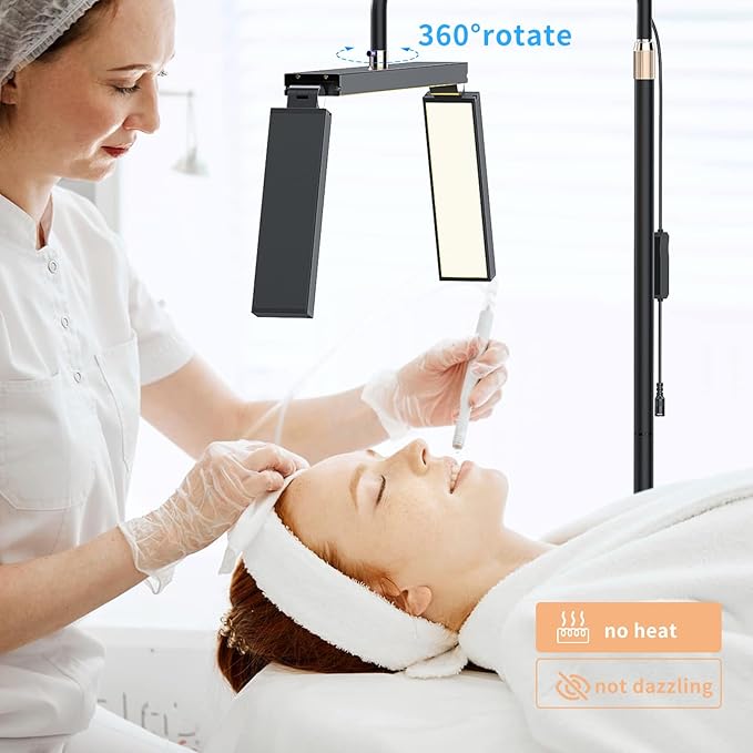 cenoz Lash Light for Eyelash Extensions, 36" Esthetician Light, Half Moon Light, Dual Arm LED Tattoo Light, Adjustable Floor LED Lamps for Makeup, Photography, Selfie, Video Recording(BLACK) - LeafyLoom