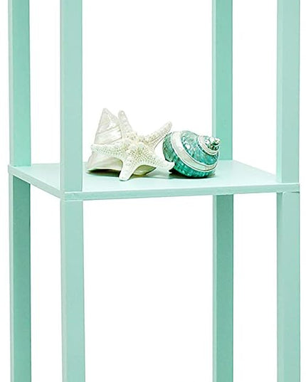 Simple Designs LF1037-AQU Floor Lamp Etagere Organizer Storage Shelf with 2 USB Charging Ports, 1 Charging Outlet and Linen Shade, Aqua - LeafyLoom