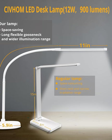 LED Desk Lamp, Swing Arm Architect Task Lamp with Long Flexible Gooseneck, Heavy Base, 3 Color Modes, 10 Brightness Levels, and USB Adapter, Desk Light for Home/Office/Drafting/Reading - LeafyLoom