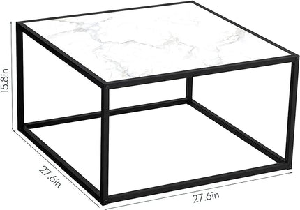 SAYGOER White Coffee Table,Small Square Coffee Table,Modern Center Table for Living Room Office 27.6 * 27.6 * 15.7 Inch, Easy Assembly, White Faux Marble Top - LeafyLoom