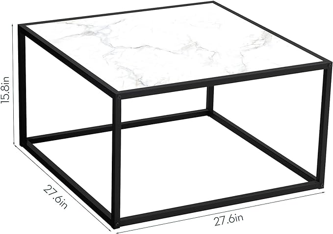 SAYGOER White Coffee Table,Small Square Coffee Table,Modern Center Table for Living Room Office 27.6 * 27.6 * 15.7 Inch, Easy Assembly, White Faux Marble Top - LeafyLoom