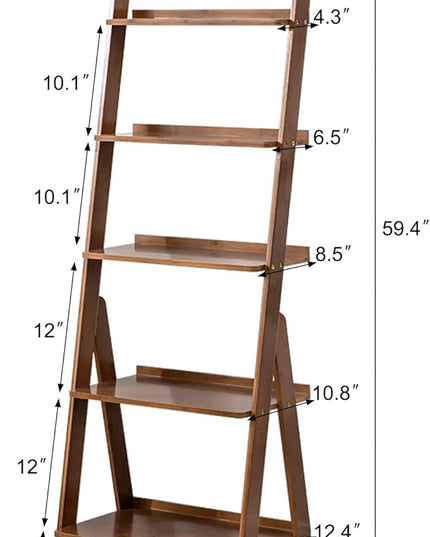 Bookshelf & Ladder Shelf &Storage Rack & Multipurpose Bamboo Organizer Shelves Furniture for Home Office, Living Room, Kitchen, Office 5 Tier （Brown） - LeafyLoom