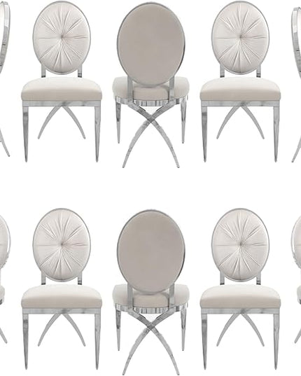 ACEDÉCOR Dining Chairs, White Velvet Dining Room Chairs with Silver Mirrored Base, Glam White Kitchen Chairs for Dining Room, Kitchen, Living Room (Set of 10) - LeafyLoom