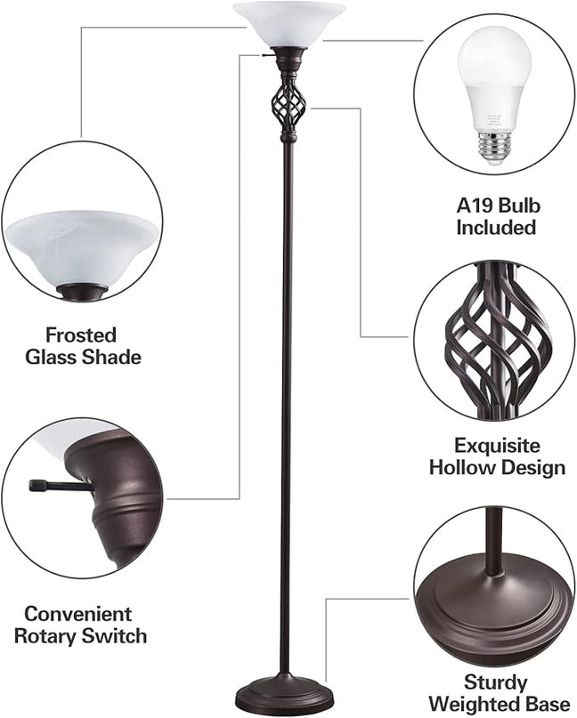 Victorian Floor Lamp with White Swirl Glass Shade, Standing Lamp for Living Room 72-Inch Tall Floor Lamp Pole Light for Living Room Bed Room,Bulb Included - LeafyLoom