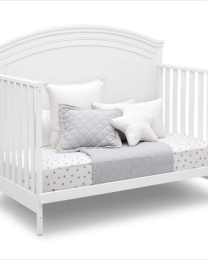 Delta Children Simmons Kids SlumberTime Emma 4-in-1 Convertible Baby Crib N More - Greenguard Gold Certified, Bianca White - LeafyLoom
