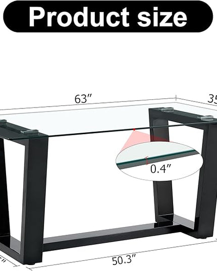 NicBex 63Inch Rectangular Dining Table,Modern Kitchen Table with Tempered Glass Tabletop and Black MDF Trapezoid Bracket for 6 to 8,Large Dining Room Table for Kitchen,Meeting Living Room,Black - LeafyLoom