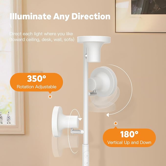 36W White Floor Lamp, Super Bright Tree Floor Lamp LED Standing Lamp with Remote Control, 4 Color Temperatures, 3 Rotatable LED Lights, Dimmable Floor Lamps for Living Room, Bedroom, Office - LeafyLoom