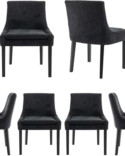 COLAMY Modern Dining Chairs Set of 6, Upholstered Corduroy Accent Side Leisure Chairs with Mid Back and Wood Legs for Living Room/Dining Room-Black - LeafyLoom