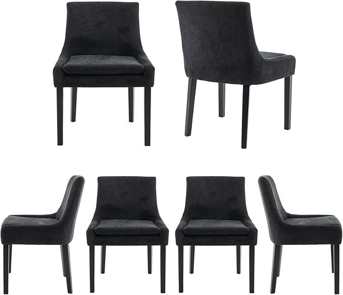COLAMY Modern Dining Chairs Set of 6, Upholstered Corduroy Accent Side Leisure Chairs with Mid Back and Wood Legs for Living Room/Dining Room-Black - LeafyLoom