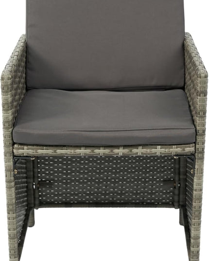 9 Pieces Patio Dining Outdoor Furniture, Space Saving Rattan Chairs with Glass Table, Cushioned Seating and Back Sectional Conversation Set, Zm-Grey - LeafyLoom