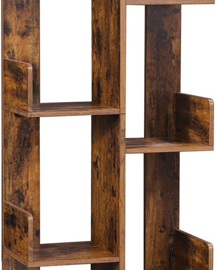 VASAGLE Bookcase, Tree-Shaped Bookshelf with 8 Storage Shelves, Rounded Corners, 19.7 x 9.8 x 55.1 Inches, Rustic Brown ULBC66BXV1 - LeafyLoom