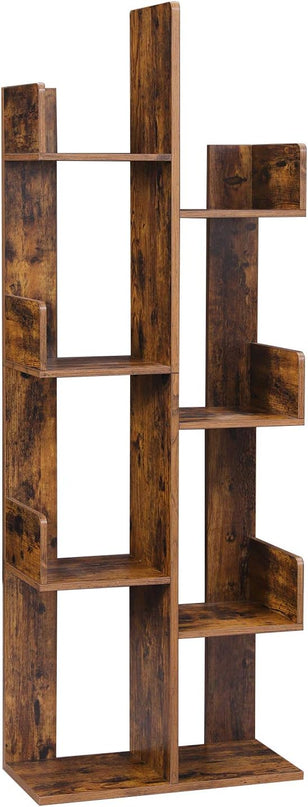 VASAGLE Bookcase, Tree-Shaped Bookshelf with 8 Storage Shelves, Rounded Corners, 19.7 x 9.8 x 55.1 Inches, Rustic Brown ULBC66BXV1 - LeafyLoom