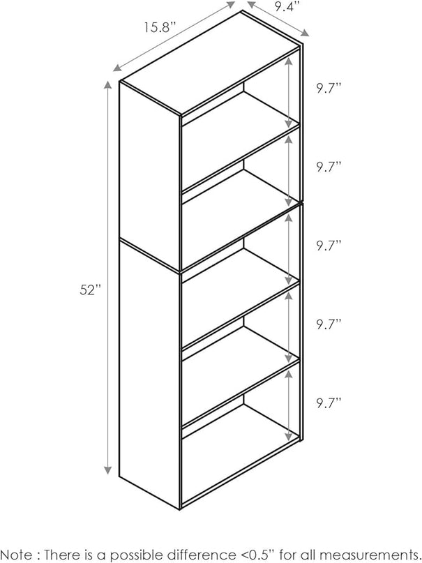 Furinno 5-Tier Reversible Color Open Shelf Bookcase , White/Pink 11055WH/PI - LeafyLoom