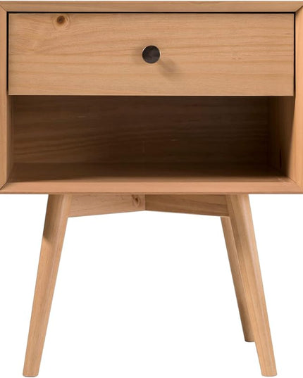 Walker Edison Mid Century Modern 1 Nightstand Bedroom Storage Drawer and Shelf Bedside End Table, 24 Inch, Natural Pine - LeafyLoom