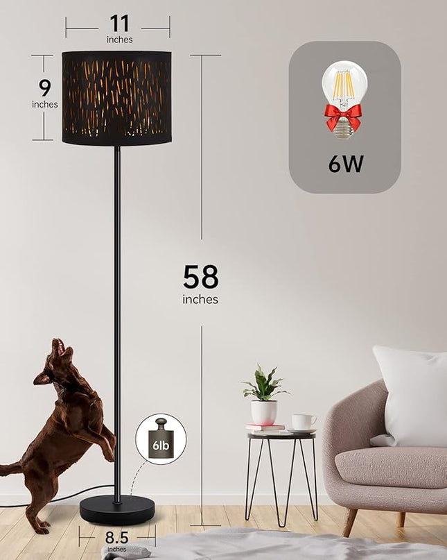 BoostArea Floor Lamp, Standing Lamp, 6W LED Floor Lamps with Black Lampshade, 2700K, Foot Switch, E26 Socket, 58" Tall Metal Pole Lamp, Simple Floor Lamps for Living Room/Bedroom/Farmhouse, Forest - LeafyLoom